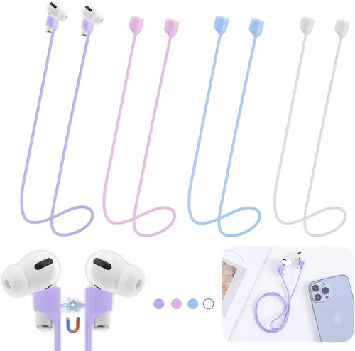 Vista 9 de Correas magnéticas antipérdida para AirPods, paquete de 4 unidades, cordón de cuello de silicona suave con diseño magnético ultra fuerte, compatible