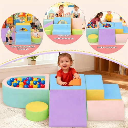 Vista 7 de Juguetes de escalada para niños pequeños para interiores, bloques de escalada de espuma para bebés de 6 piezas con pozo de bolas, juego suave