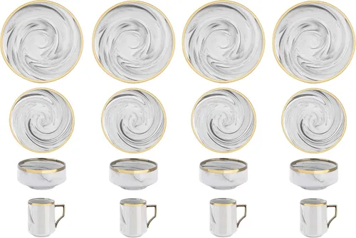 Vista 4 de Fine China Artisan - Juego de vajilla de 16 piezas, color gris con línea dorada