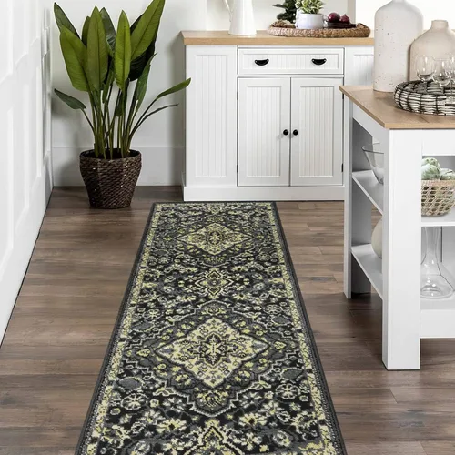 Vista 18 de Fashionwu Alfombra larga para pasillo, alfombra floral que no desprende pelusa, alfombra grande oriental envejecida, larga para baño, sala de estar