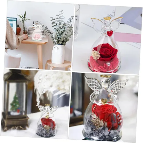 Vista 6 de Cúpula de cristal, 4 unidades, cubierta de cristal de ángel, decoración de Navidad, mini jarrones para flores, cupcakes, cloche, pantalla