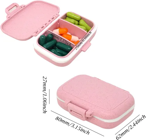 Vista 2 de Honbay Caja organizadora de vitaminas, pastillero de viaje portátil, saludable, ecológico, paja de trigo pequeña (rosa cereza)