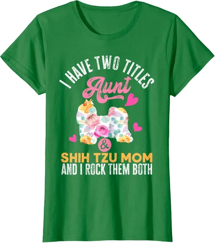 Vista 35 de I Have Two Titles Aunt and Shih Tzu Mom Camiseta divertida para perro, Negro