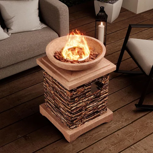 Vista 7 de SUNBURY Hoguera de Propano al Aire Libre, Hoguera de Gas para Patio Exterior, Mesa de Fuego al Aire Libre de Piedra, Columna de Fuego 40,000 BTU