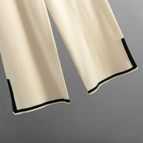 Vista 8 de MaLinfandor Conjunto de 2 piezas de suéter de punto para mujer, sudadera de manga larga, pantalones elásticos de pierna ancha, conjunto de ropa