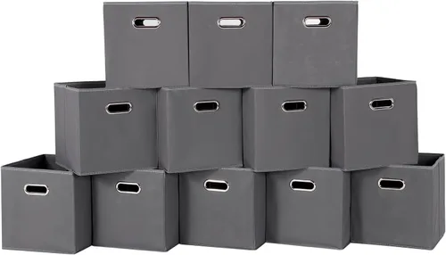 Vista 51 de Cubos de almacenamiento plegables negros, caja de almacenamiento de tela, cestas organizadoras con asas dobles para organizador del hogar (negro)