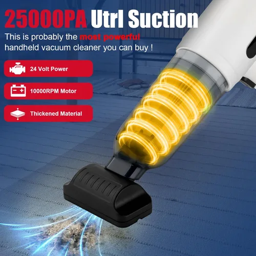 Vista 2 de Aspiradora de coche de alta potencia con batería de 4000 mAh, 25000 PA, potente aspirador y succión 2 en 1, la mejor aspiradora inalámbrica