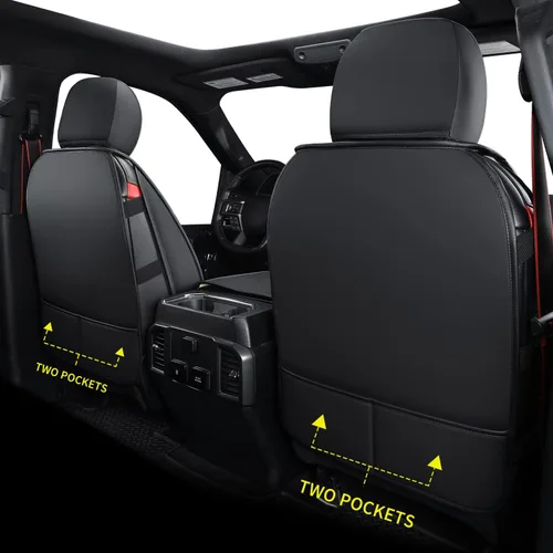 Vista 2 de LUCKYMAN CLUB Fundas de asiento para F150 Compatibles con F150 SuperCrew 2010-2014 con piel sintética impermeable (Juego completo, Negro)