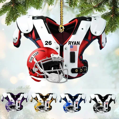 Vista 8 de Adorno acrílico de fútbol americano personalizado 2025, decoración personalizada para árbol de Navidad, recuerdo único de vacaciones, regalo