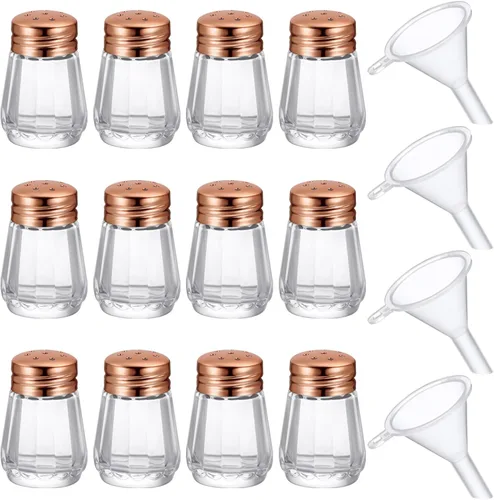 Vista 11 de Potchen 12 Piezas Mini Saleros y Pimenteros en Forma de Cubo a Granel 0.5 oz Pequeños Agitadores de Especias de Vidrio Cubo con Mini Embudos de Negro