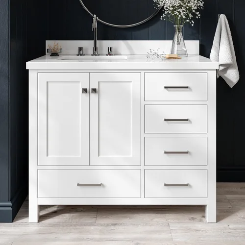 Vista 77 de ARIEL Cambridge - Mueble de baño con lavabo de 42 pulgadas, madera maciza, encimera de cuarzo blanco puro de 1.5 pulgadas, fregadero rectangular