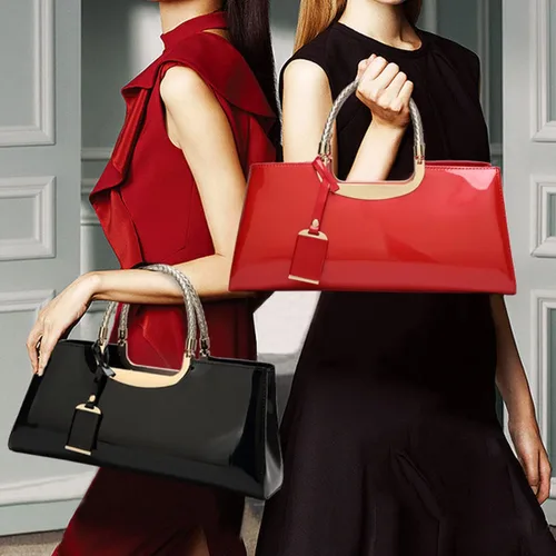 Vista 3 de XingChen Bolso brillante de las mujeres del bolso del bolso de la manija superior del cuero de la patente del bolso estructurado del bolso del bolso