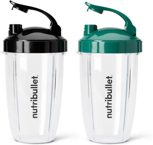 Vista 2 de nutribullet Vasos To-Go de 24 onzas y tapas abatibles de colores (negro/verde)