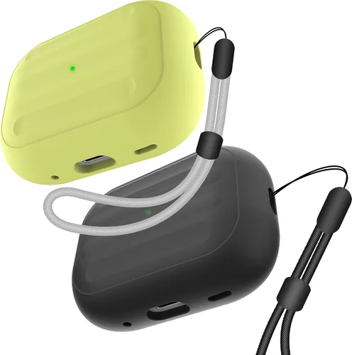 Vista 6 de Funda antipérdida para AirPods Pro (2ª generación), diseño de una pieza, carga inalámbrica, LED visible, cordón incluido (beige)