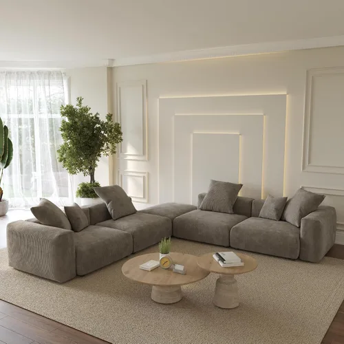 Vista 14 de WJShome Cloud Couch Sofá Seccional Modular, Sofá en Forma de L de 102 pulgadas con Otomana, Sofá de Pana Beige de 3 Asientos, Sofá Seccional