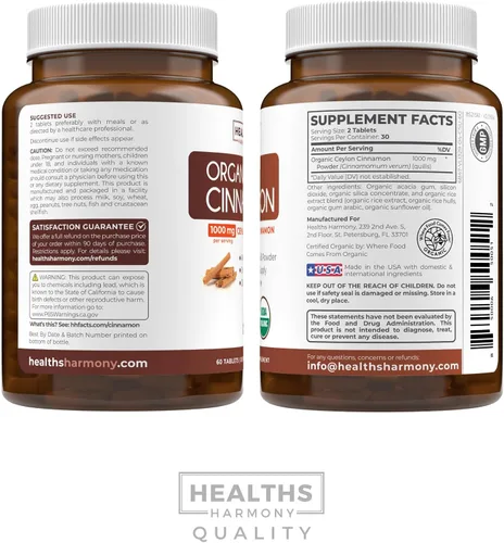 Vista 7 de Pastillas orgánicas de canela de Ceilán USDA – Suplemento de canela de Ceilán de alta potencia con 1000 mg por porción para apoyo antioxidante