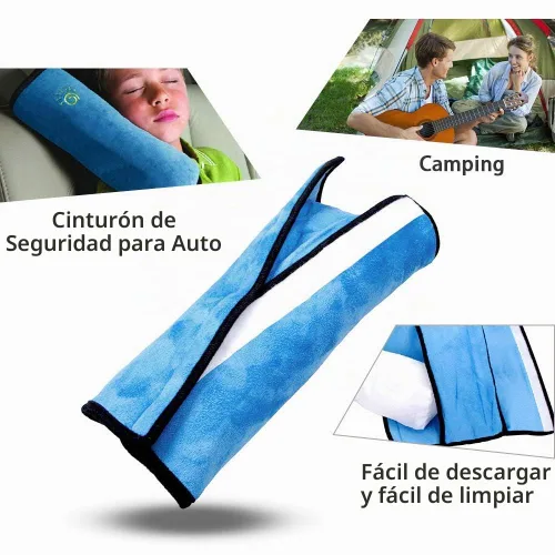 Vista 4 de 2 almohadas azules para cinturón de seguridad para niños, almohada para cinturón de seguridad de bebé, protector de almohada de asiento de automóvil