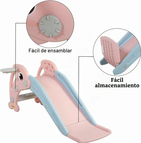 Vista 3 de TOBBI - Tobogán independiente 3 en 1 para niños pequeños Rosa