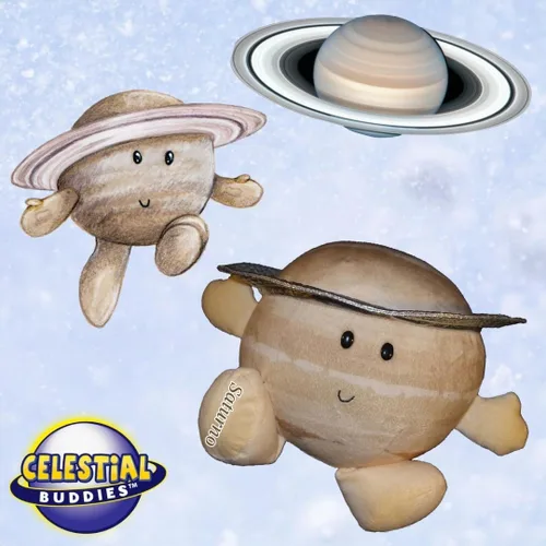 Vista 8 de Celestial Buddies Saturn Buddy Peluche suave de 10 pulgadas, características bordadas, etiqueta de datos divertidos de planetas para niños