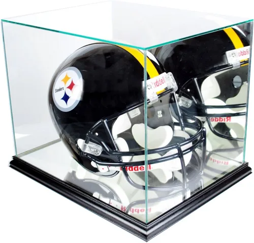 Vista 2 de Vitrina rectangular para casco de fútbol con moldura real Vidrio protegido UV (negro)