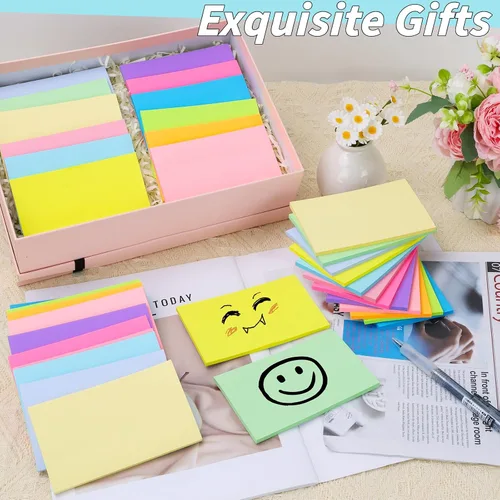 Vista 4 de 36 blocs de notas adhesivas de 3 x 5 pulgadas, 12 colores autoadhesivos, multicolor, bloc de notas rectangulares brillantes y coloridas