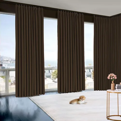 Vista 15 de Cortinas plisadas de doble pellizco extra largas sólidas de 2 pisos para ventana, sala, sala de teatro, oficina, sala, partición, atractivo Azul