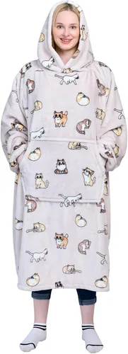 Vista 23 de Waitu - Sudadera tipo manta, para regalar a hombre o mujer, muy cálida y acogedora, gigantesca, con capucha, de gruesa franela, con mangas y un Negro