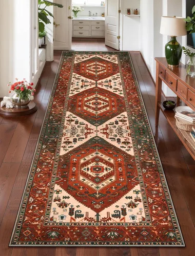 Vista 388 de SERISSA - Tapetes florales vintage, antideslizante, lavable, pequeño, ultrasuave, bohemio, de pelo bajo, para entrada, interiores, habitación