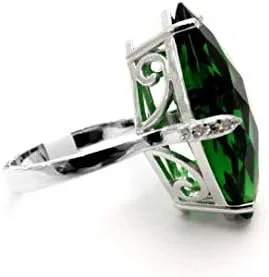 Vista 4 de R6495 Anillo moderno de plata de ley con forma de marquesa de helenita verde de lujo