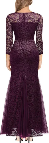 Vista 2 de Miusol Vestido largo formal de sirena con encaje floral y manga 23 para mujer