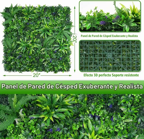 Vista 2 de Paneles de pared de césped artificial, 20"x20" 6 piezas de fondo de césped de seto, paneles de boj de plantas de vegetación falsa anti-UV Money Tree