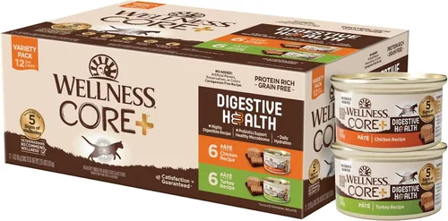 Vista 22 de Wellness CORE+ Alimento húmedo en paté de peso saludable para gatos adultos, natural, rico en proteínas, sin granos, 2.8 onzas, paquete de 12