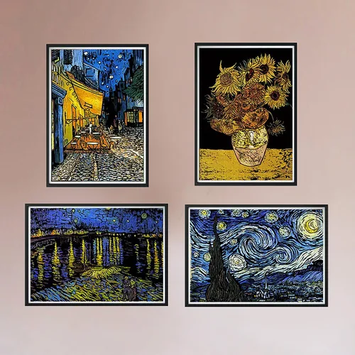 Vista 3 de Scratch Art - Papel de pintura arco iris, 4 piezas de Vincent Van Gogh grabado arte y manualidades, tarjeta de dibujo para adolescentes y adultos