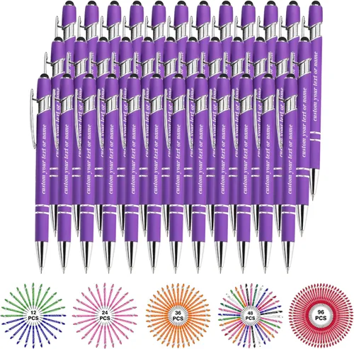 Vista 23 de Bolígrafos personalizados con nombre a granel, juego de bolígrafos personalizados, lápiz capacitivo grabado, logotipo, texto, regalo para negocios