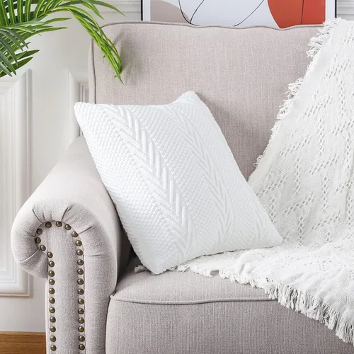 Vista 2 de MANDIOO Fundas de almohada decorativas de punto de algodón, suaves y acogedoras, fundas de cojín para exteriores, fundas de almohada modernas