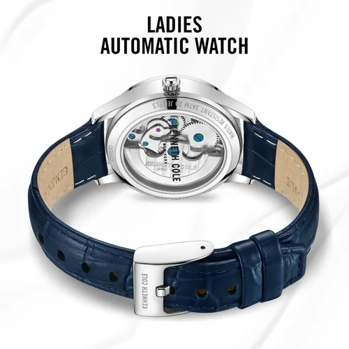 Vista 2 de Kenneth Cole - Reloj de lujo para mujer, correa de cuero auténtico, cuerda automática resistente al agua, reloj analógico con esfera redonda