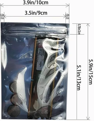 Vista 2 de 100 bolsas antiestáticas de 3.93 x 5.9 pulgadas, bolsa ESD resellable, adecuada para CPU SSD disco duro y varios dispositivos electrónicos 100pcs