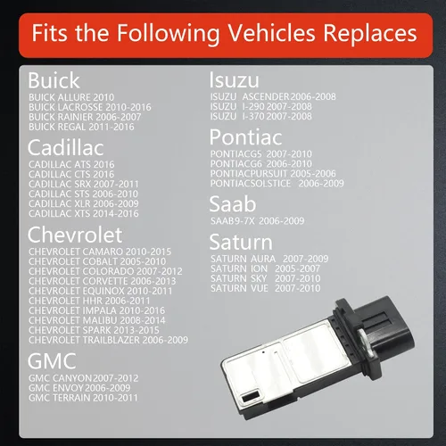 Vista 4 de Medidor de sensor de flujo de aire de masa Maf compatible con Buick Lacrosse Rainier Regal; Cadillac SRX STS; Chevy Colorado Impala Malibu; GMC