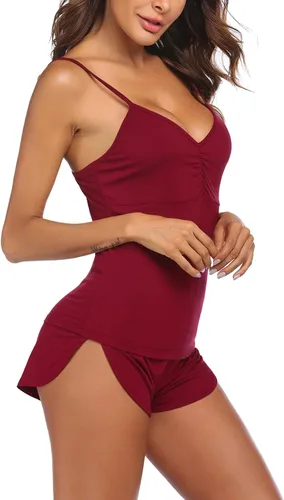Vista 4 de Ekouaer Conjunto de pijama para mujer, ropa de dormir de rayón con cuello en V y pantalones cortos