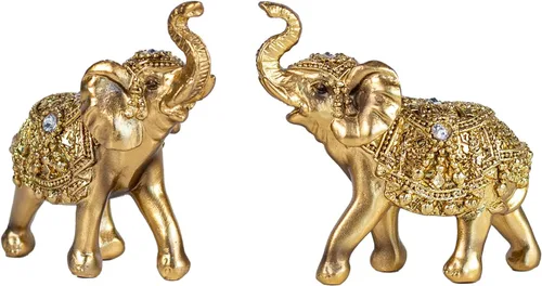 Vista 8 de 2 figuras de elefante dorado de 3.9 pulgadas, decoración de mesa de Feng Shui, regalo Golden glossy finish,stable base,inlaid crystal,compact
