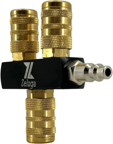 Vista 2 de Zeluga 22-161 Colector de aire de 3 vías con acoplador de conexión rápida NPT de 1/4 pulgadas, divisor de aire neumático industrial, conector