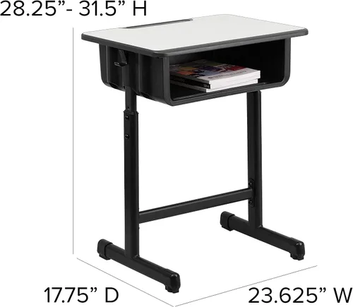 Vista 3 de Flash Furniture Billie - Escritorio para estudiantes de frente abierto para aulas o aprendizaje remoto, escritorio escolar de ajuste de altura