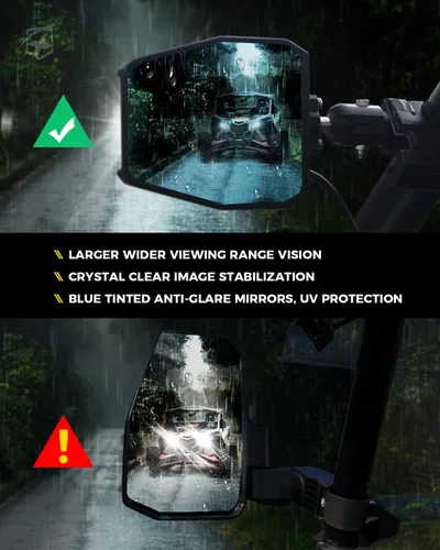 Vista 2 de Xprite UTV Espejos Laterales de Aluminio con Focos LED Lente Transparente Compatible con Barra de Jaula Antivuelco de 1.75"-2" para Pioneer Polaris