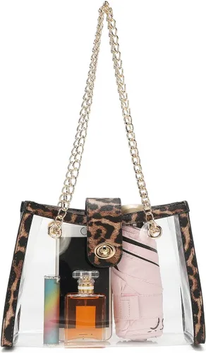 Vista 8 de Bolsos de hombro transparentes para mujer, ligeros, con correa de cadena y bolsas cruzadas con cierre giratorio.