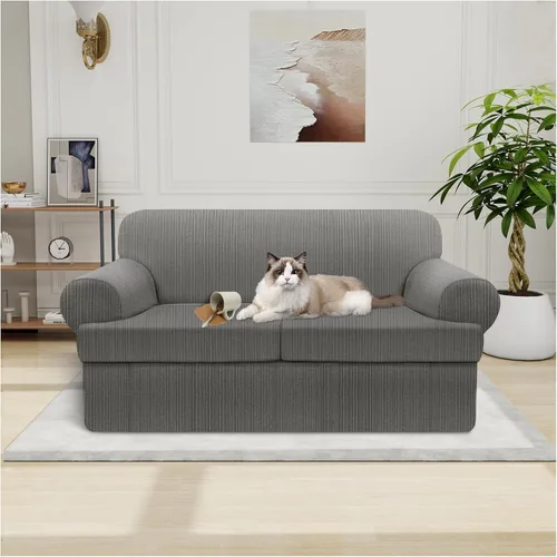 Vista 87 de Funda impermeable para silla con brazos, juego de 2 piezas, funda a rayas para 1 sofá separado con cojín en T, fundas de sillón de tela