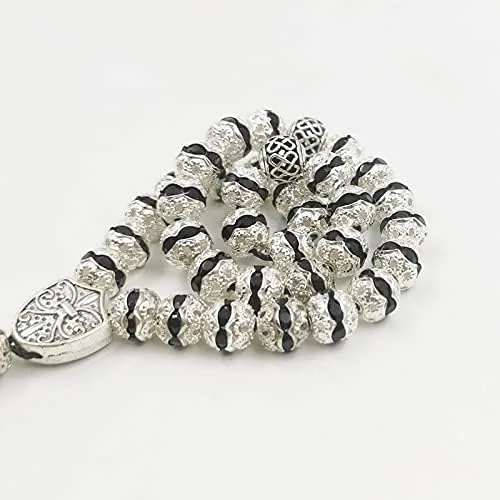 Vista 5 de Las mujeres Tasbih metal color plata rosario cuentas incrustadas cristal negro musulmán misbaha (0.315 in x 33 cuentas)