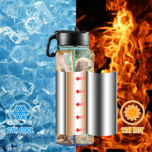 Vista 4 de Botella de agua personalizada con foto, botella de agua deportiva de acero inoxidable con imagen personalizada para niños, hombres y mujeres