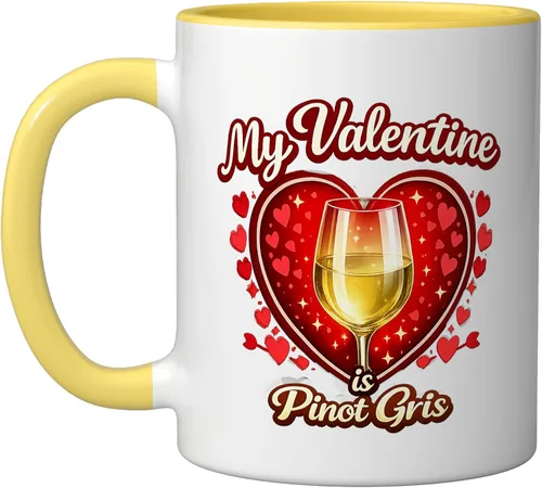 Vista 9 de Pinot Gris Wine Glass Valentine Hearts Love Funny Gift Ceramic Mug, Black/White, 11oz