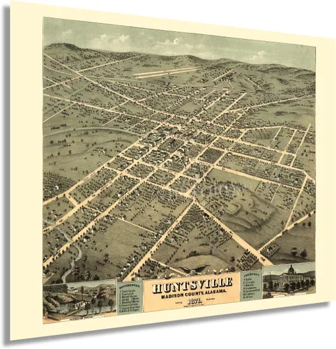 Vista 8 de HISTORIX Vintage 1871 Huntsville Alabama Map – 18 x 24 pulgadas Old Huntsville AL Map Wall Art – Póster de mapa histórico del condado de Huntsville