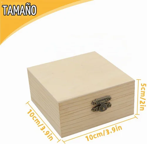 Vista 2 de 4 cajas de madera sin terminar para manualidades, caja cuadrada de madera pequeña con tapas con bisagras y cierres frontales, caja de almacenamiento